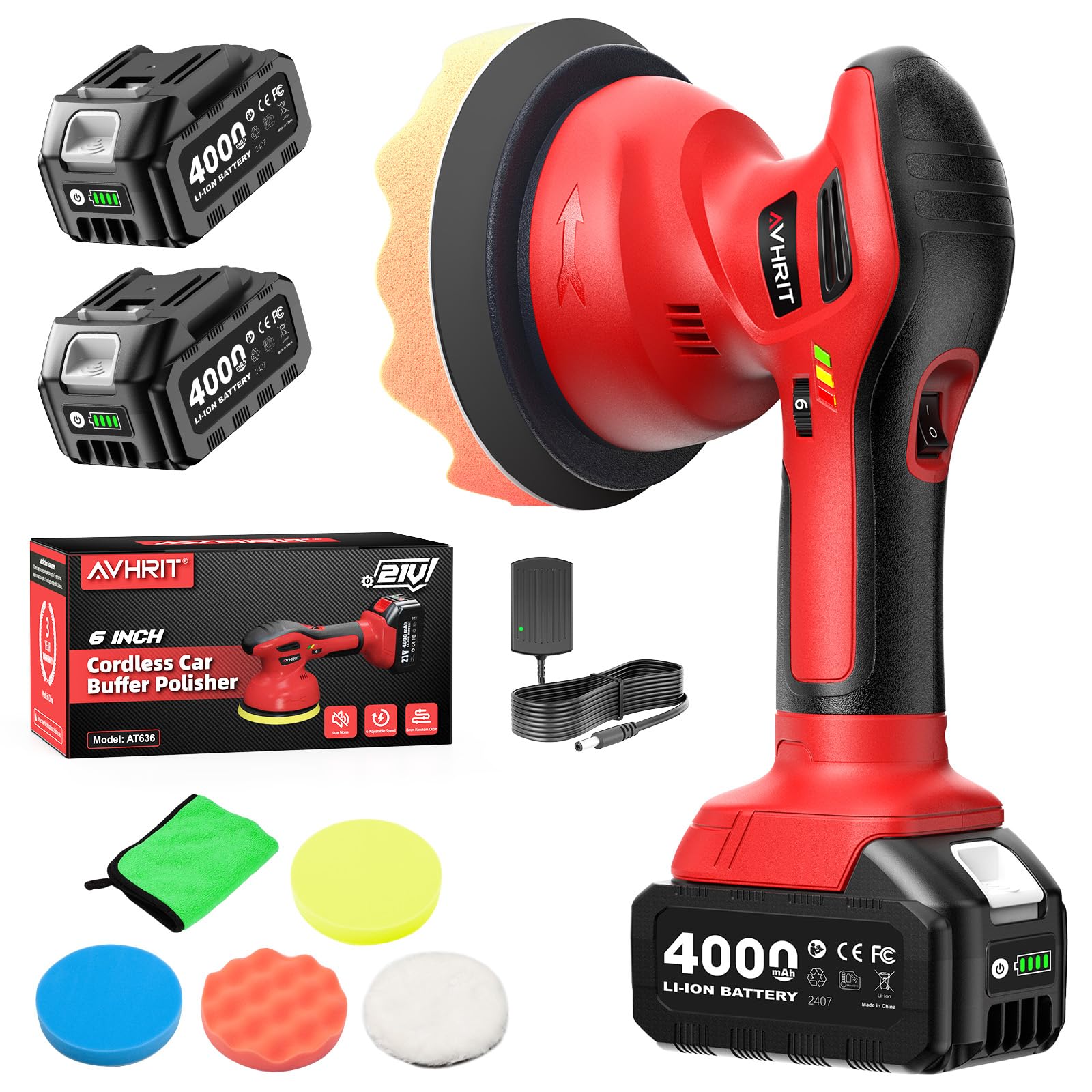 Avhrit Akku Exzenter-Poliermaschine 6 Zoll, 2x 4000 mAh, 6000 U/min