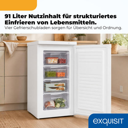 Exquisit Gefrierschrank GS512-040E, 91 l, 4 Schubladen, weiss
