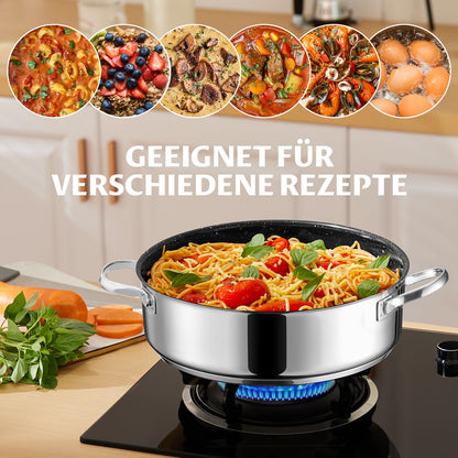 BEZIA Schmorpfanne 28 cm mit Deckel, 5,1 L, Edelstahl, Induktion