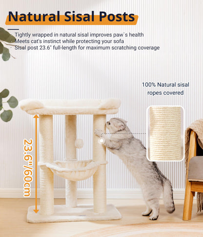 Happi N Pets Kratzbaum 71 cm, Sisal-Kratzstamm mit Hängematte, beige