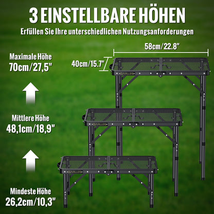 GARLLEN Grilltisch klappbar – Campingtisch höhenverstellbar 58x40 cm