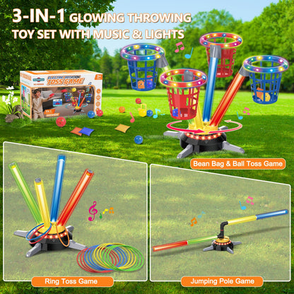 TERRAMUS 3-in-1 Ringwurfspiel mit Sandsäckchen, Musik und Licht