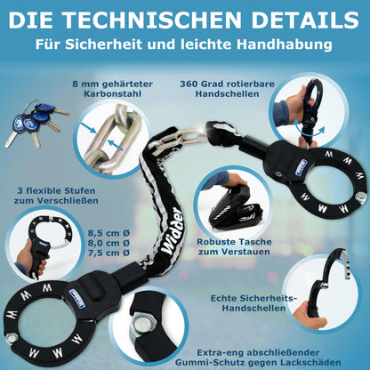 WIDDER Sicheres Handschellenschloss E-Scooter & Fahrrad 80cm 8mm Stahl