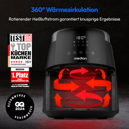 MEDION P40 L Heissluftfritteuse MD13030 4,7 Liter 1500 Watt schwarz
