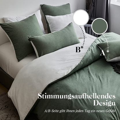 SOULFUL Bettwäsche-Set - Baumwolle Salbei Grün 135x200 4-teilig