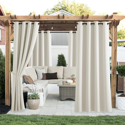 PONY DANCE Outdoor Vorhang 2er Set wasserdicht 132x213 cm Hellbeige