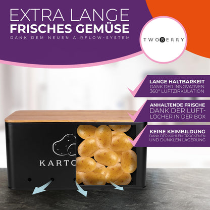 TWOBERRY Kartoffel Aufbewahrungsbox 3er Set mit Sparschäler, Schwarz
