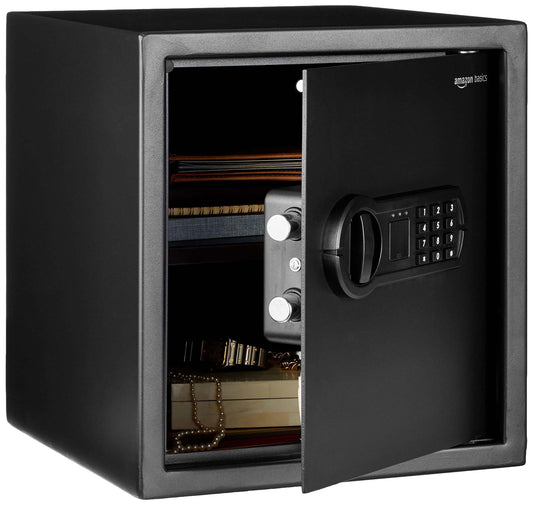 Amazon Basics Elektronischer Stahltresor 34L Digital Schwarz: Rechteckiger, schwarzer Stahltresor zur digitalen Sicherheitsaufbewahrung von Wertsachen.