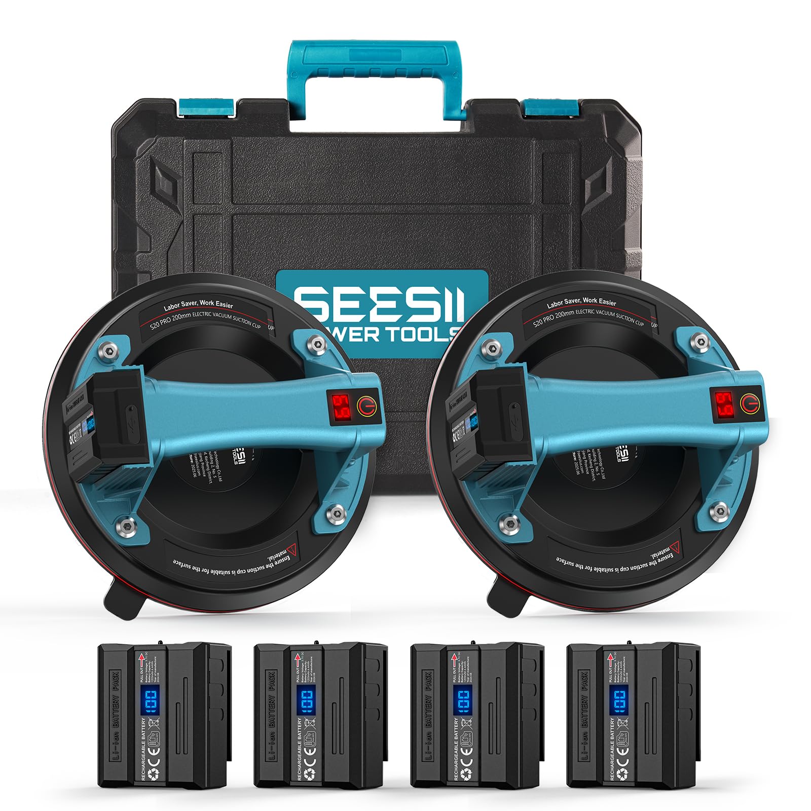 Seesii S20 PRO Akku-Saugheber für Fliesen, 2er-Set, 200 mm, 270 kg, LCD-Anzeige
