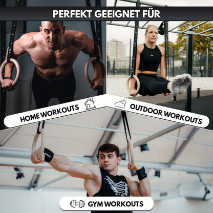 GORNATION Turnringe aus Holz mit Befestigungsgurten und Tragetasche