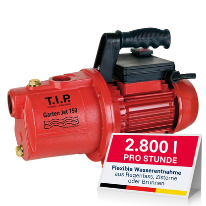 T.I.P. 31175 Gartenpumpe Garten-Jet 750 Guss 600 Watt 2.800 l/h, kompakte Jet-Pumpe mit Ein-/Aus-Schalter