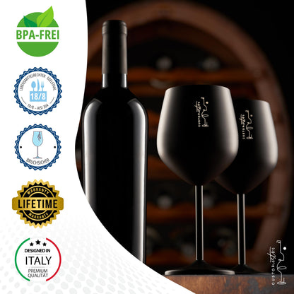 Gusto Nostro Weingläser Edelstahl, unzerbrechlich, Schwarz, 4er Set