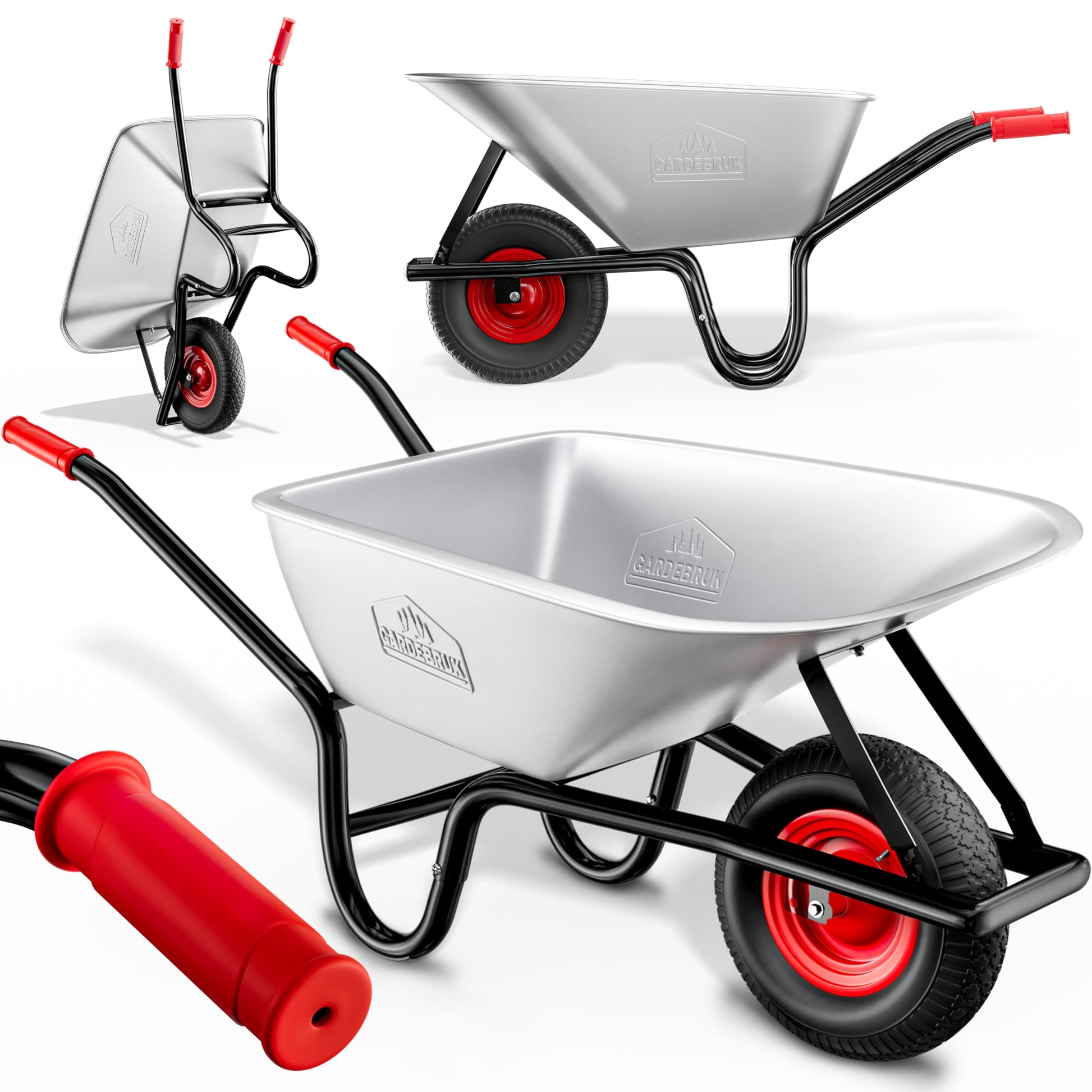 GARDEBRUK® Schubkarre Garten Bauschubkarre – 100L verzinkt Luftreifen. Zum Transport von Garten- und Baumaterial.