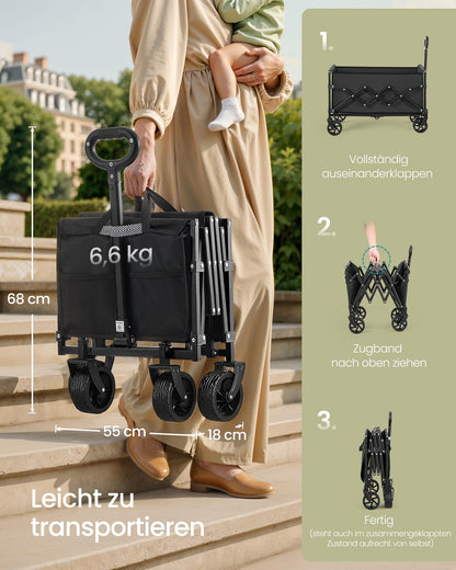 SONGMICS Gartenwagen faltbar, Handwagen 150 L, bis 120 kg, schwarz