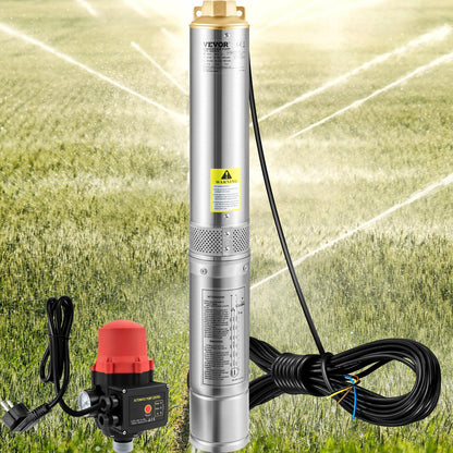 VEVOR Tiefbrunnenpumpe 750 W Tauchpumpe 105 L/min Förderhöhe 62 m