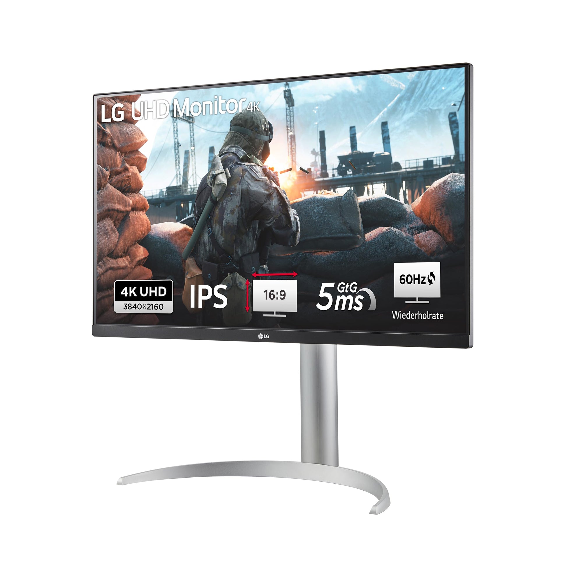 LG 27UP650K-W 27 Zoll Ultra UHD 4K Monitor - Weiss. Weisser 27-Zoll-Monitor. Zeigt scharfe 4K-UHD-Inhalte an.
