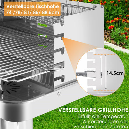 TLGREEN Holzkohlegrill Edelstahl Säulengrill, 57 x 38 x 90 cm