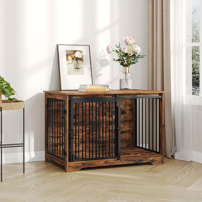 Hzuaneri Hundebox Holz 100cm - Vintagebraun mit Schiebetüren