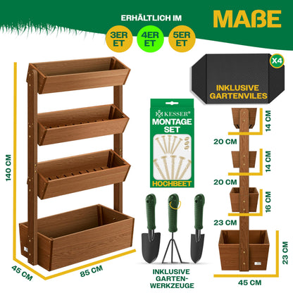 KESSER Hochbeet mit 4 Etagen, Tannenholz, Braun, inkl. Gartenvlies