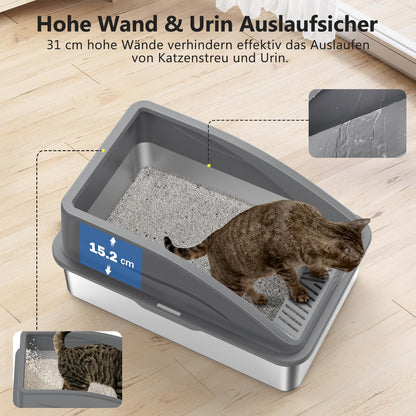 Edelstahl Katzentoilette XXL – Grosses & Auslaufsicheres Katzenklo