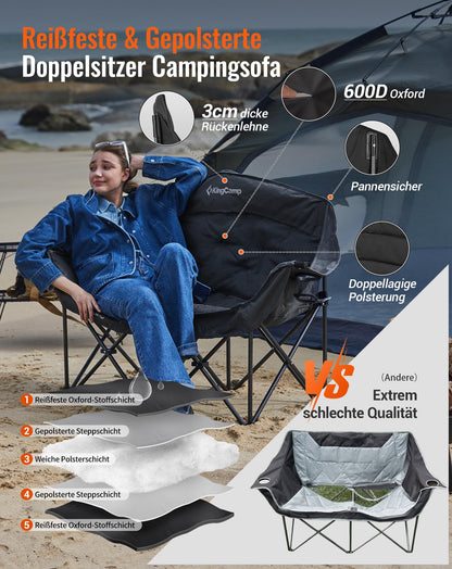 KingCamp Camping Sofa Faltbar 2 Sitzer - Gepolstert Hochlehner