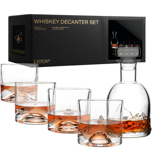 Exklusiv The Peaks Whisky Karaffen-Set - 5-teilig Kristallglas