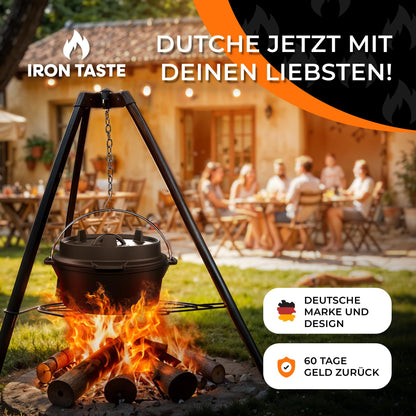 IRON TASTE Dutch Oven Set 12L – Eingebrannter Gusseisen Feuertopf
