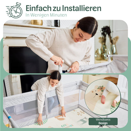 Akeraq Laufgitter 127x127cm – Baby Laufstall mit Matratze