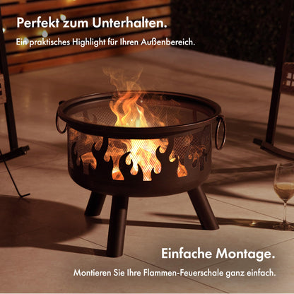 VonHaus Feuerstelle Feuerkorb aus Stahl mit Funkenschutz & Schürhaken