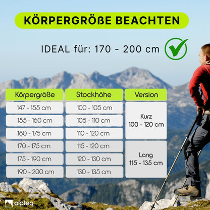 Alpteq Wanderstöcke faltbar aus Aluminium mit Korkgriff, Lime Green