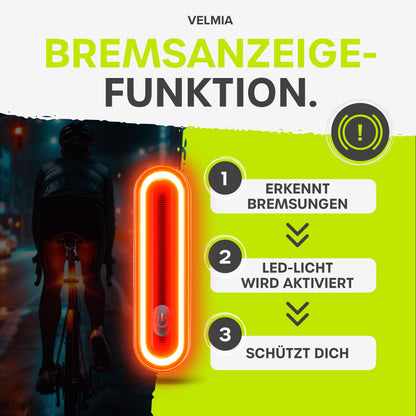 VELMIA LED Fahrradlicht Set 100 Lux StVZO mit Bremslicht schwarz