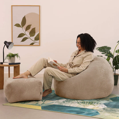 Icon Kingston Sitzsack mit Hocker Lounge Sessel Cord – Beige