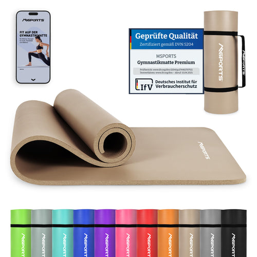 MSPORTS Gymnastikmatte Premium 190 x 100 cm NBR Beige-Caramel, gerillte Oberfläche, mit Tragegurt