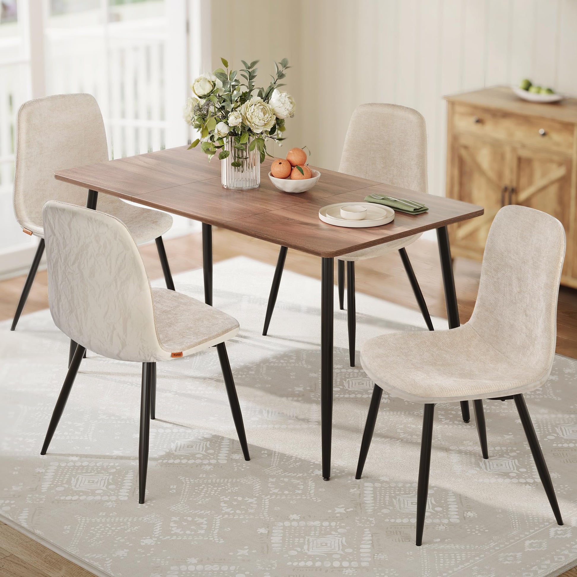 VASAGLE KDC188W01 Esszimmerstuhl 4er Set - Cremeweiss Chenille-PU. Cremeweisser Stuhl mit Chenille-PU Bezug für den Esstisch.