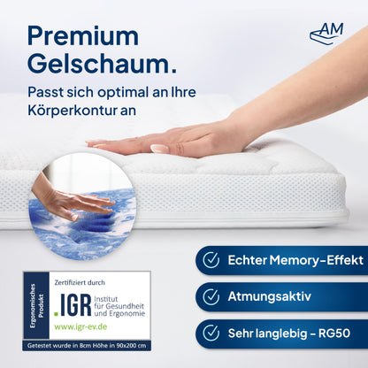 AM 7 Zonen Deluxe Gel Matratzen Topper - 140x200cm