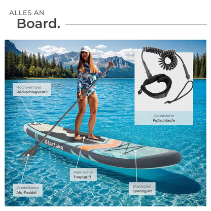 tectake® SUP Paddle Board aufblasbar Set - türkis/orange