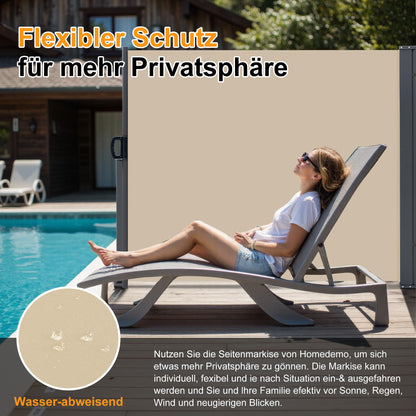 HOMEDEMO Seitenzugmarkise ausziehbar – 180x350+20cm Khaki