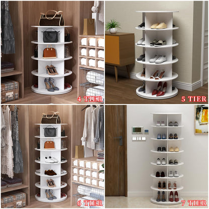 PTUWODS Drehbarer Schuhschrank 360 Grad Schuhregal weiss 7 Etagen