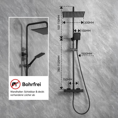 Auralum Thermostat Duschsystem - Schwarz 30cm Regendusche
