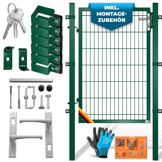 KESSER® Premium Gartentor Stabmattenzaun verzinkt – 140x106cm Grün. Grünes Gartentor, ermöglicht Zugang zum Gartenbereich.