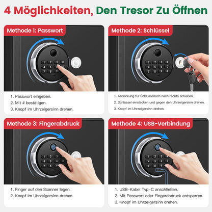 Tiskgg Fingerabdruck Tresor 25L, Möbeltresor mit feuerfester Tasche