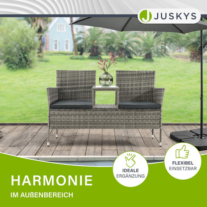Juskys Monaco Polyrattan Gartenbank – 2-Sitzer grau-meliert