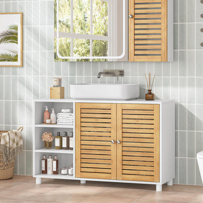 FORABAMB Waschbeckenunterschrank mit Bambustüren, 90 x 60 x 30 cm