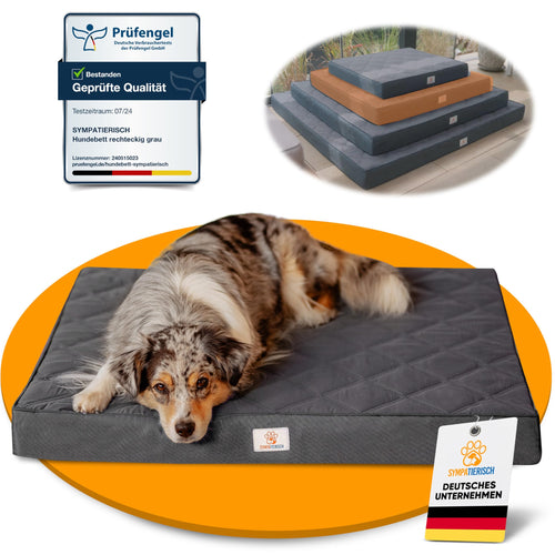 SympaTierisch Orthopädisches Hundebett wasserdicht grau 90x80 cm mit Mikrofaserbezug und Tragegriff