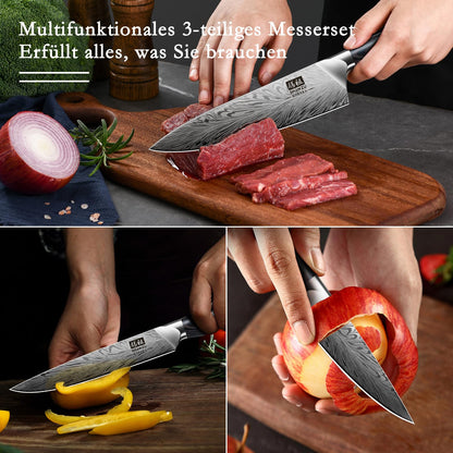 SHAN ZU Japanisches Kochmesserset 3-tlg Pulverstahl