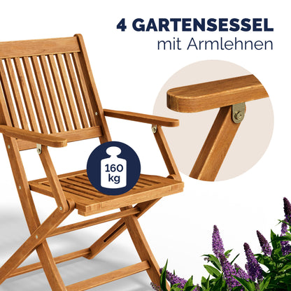 Casaria Sydney Gartenstuhl – Akazienholz klappbar 4er Set