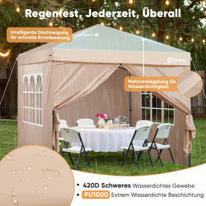 Sekey Pop Up Pavillon 3x3 m mit Seitenwänden - Khaki