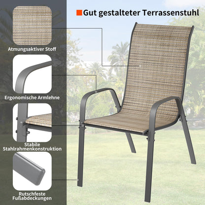 LIFERUN Gartenstuhl Hochlehner, stapelbar, 4er-Set, dunkelgrau, 150 kg