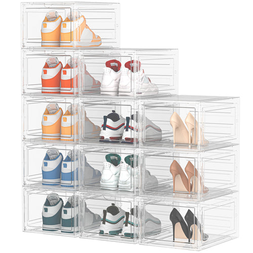HOMIDEC Schuhboxen Stapelbar – 12er Set Transparent für Grösse 46: Transparente, stapelbare Boxen zur geordneten Schuhaufbewahrung.