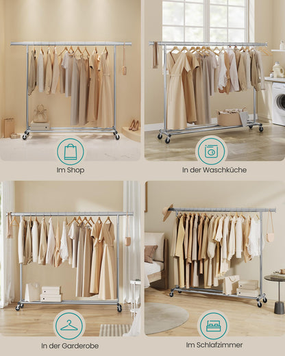 SONGMICS Kleiderständer auf Rollen Schwerlast - Silbern HSR175E01